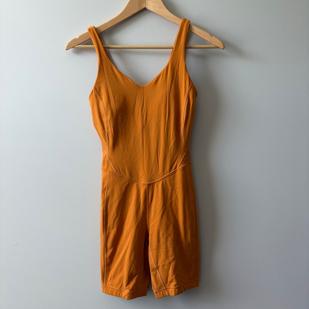 Lululemon Align Bodysuit Nulu Orange V-Neck Yoga Romper Size 4 LW1DSKS